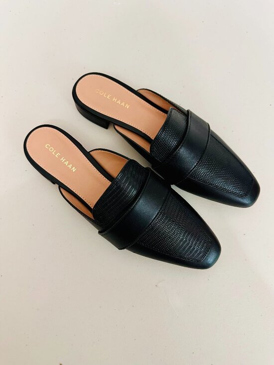 Cole Haan Shoes - NEW COLE HAAN BLACK LEATHER SLIP-ON SLIDES MULES FLATS SANDALS 7B